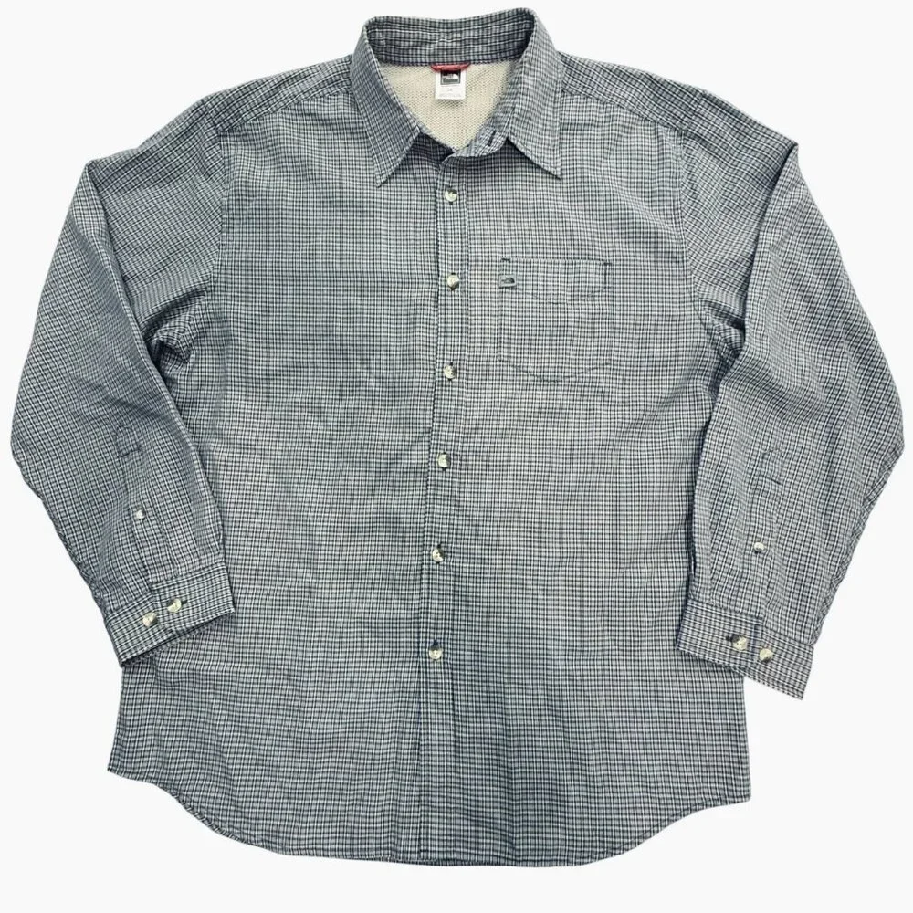 The North Face Shirt Mens L Blue Plaid Long Sleeve Pockets Modal Button-Up Mesh‎